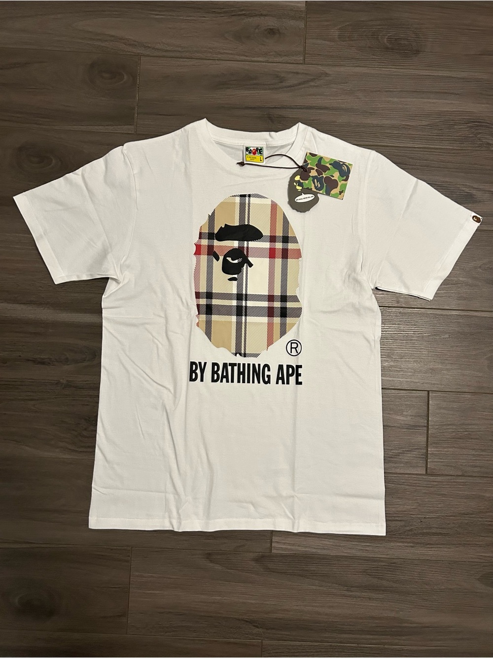 BAPE Check Plaid Ape Head White T-Shirt – Beige - Picture 2 of 6